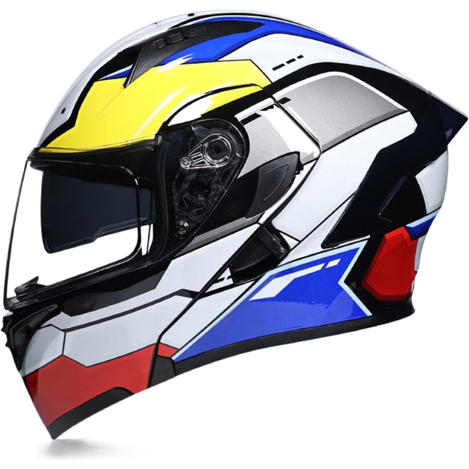 BYFHHHH Motorrad-Klapphelm Mit Sonnenblende, ECE-Zertifizierter Motorradhelm, Integralhelm Mit Doppelvisier, Faltbarer Motorradhelm Für Männer Und Frauen 18,L=59~60CM von BYFHHHH