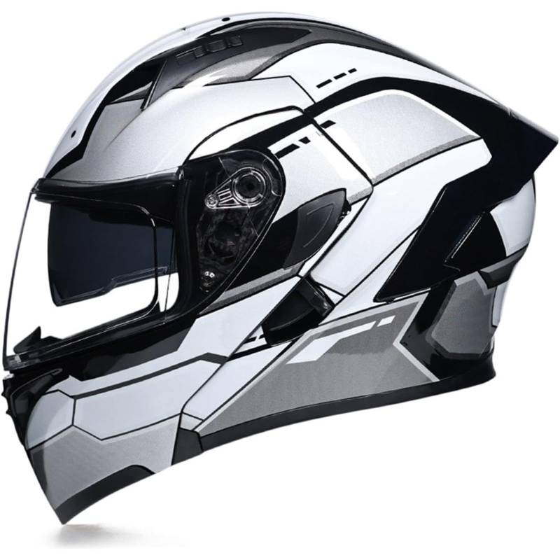 BYFHHHH Motorrad-Klapphelm Mit Sonnenblende, ECE-Zertifizierter Motorradhelm, Integralhelm Mit Doppelvisier, Faltbarer Motorradhelm Für Männer Und Frauen 25,M=57~58CM von BYFHHHH