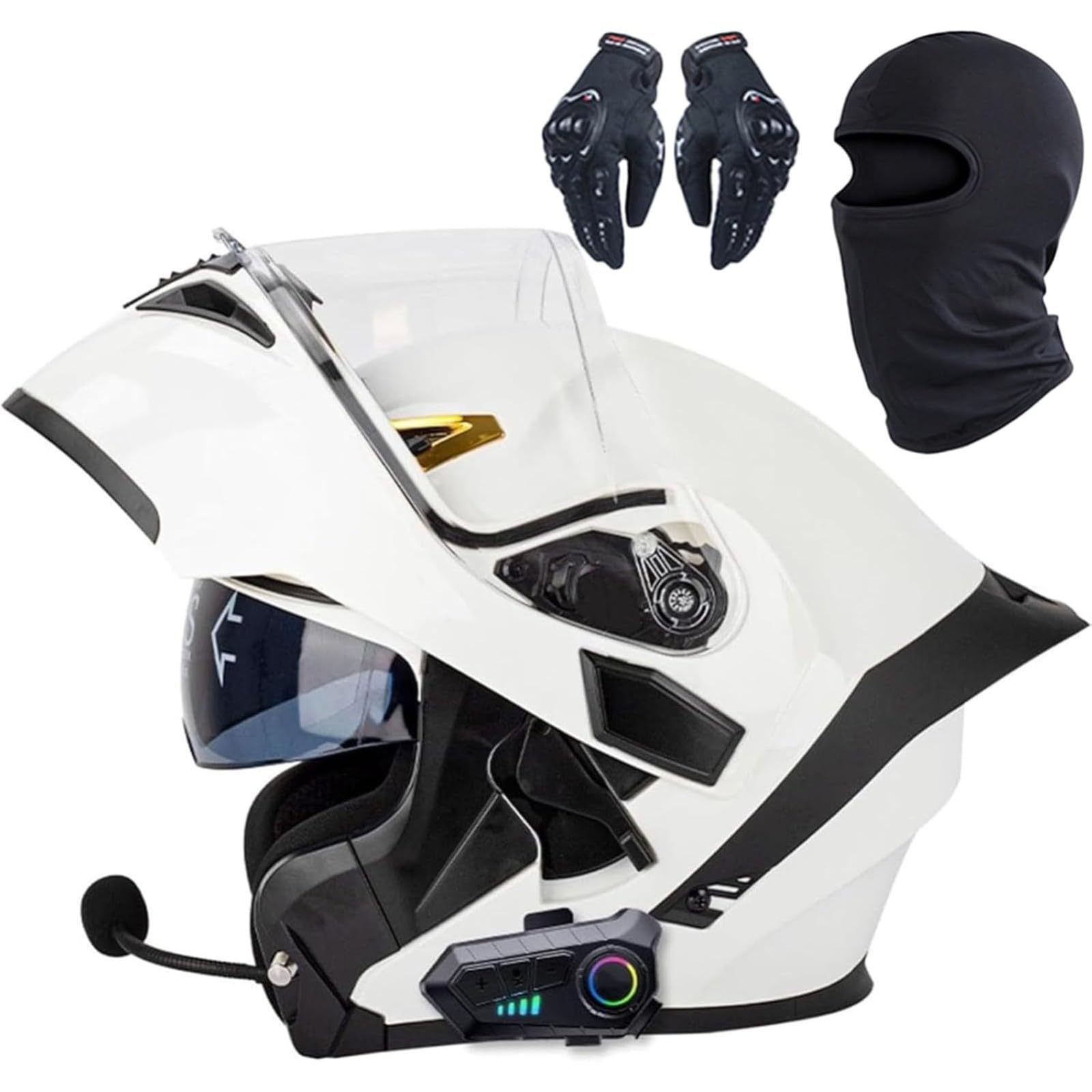 BYFHHHH Motorradhelm, DOT/ECE-Zertifizierter Bluetooth-Integralhelm Mit Klappfunktion, Modularer Integralhelm Mit Lautsprecher-Headset, Für Erwachsene Männer Frauen A,L=59~60CM von BYFHHHH