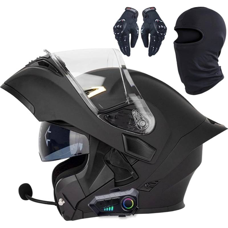 BYFHHHH Motorradhelm, DOT/ECE-Zertifizierter Bluetooth-Integralhelm Mit Klappfunktion, Modularer Integralhelm Mit Lautsprecher-Headset, Für Erwachsene Männer Frauen B,M=57~58CM von BYFHHHH