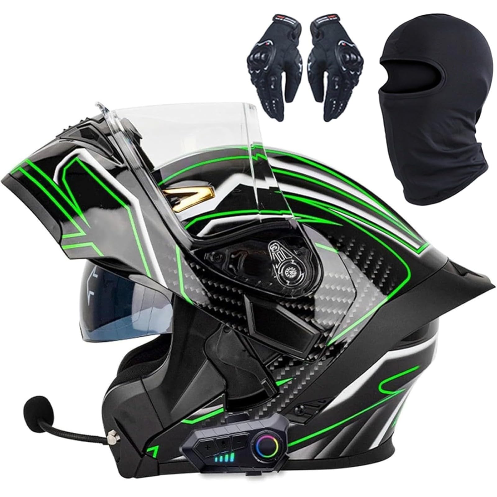 BYFHHHH Motorradhelm, DOT/ECE-Zertifizierter Bluetooth-Integralhelm Mit Klappfunktion, Modularer Integralhelm Mit Lautsprecher-Headset, Für Erwachsene Männer Frauen C,XXL=63~64CM von BYFHHHH