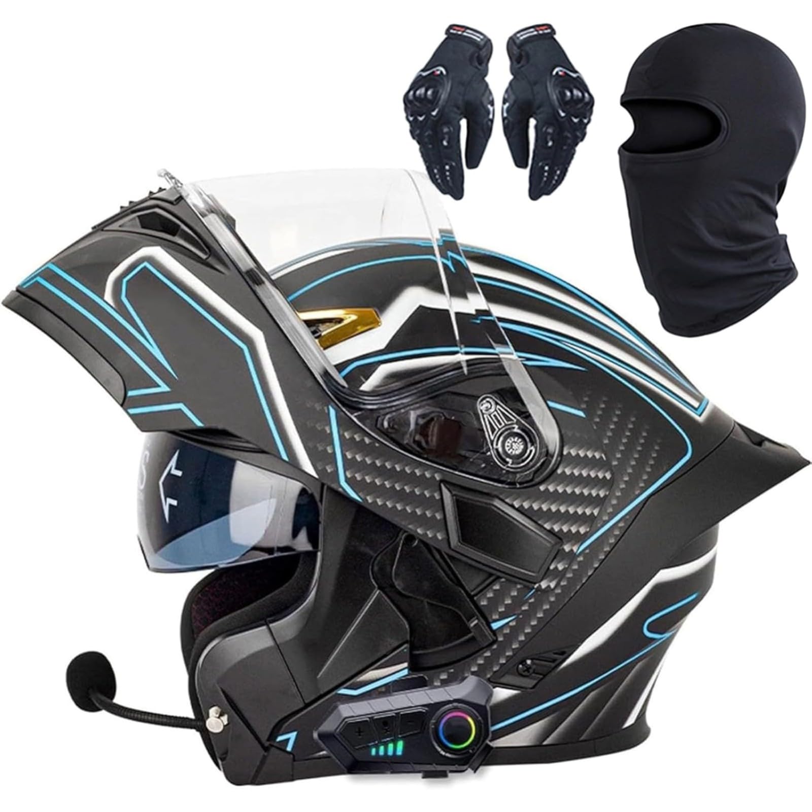 BYFHHHH Motorradhelm, DOT/ECE-Zertifizierter Bluetooth-Integralhelm Mit Klappfunktion, Modularer Integralhelm Mit Lautsprecher-Headset, Für Erwachsene Männer Frauen D,L=59~60CM von BYFHHHH