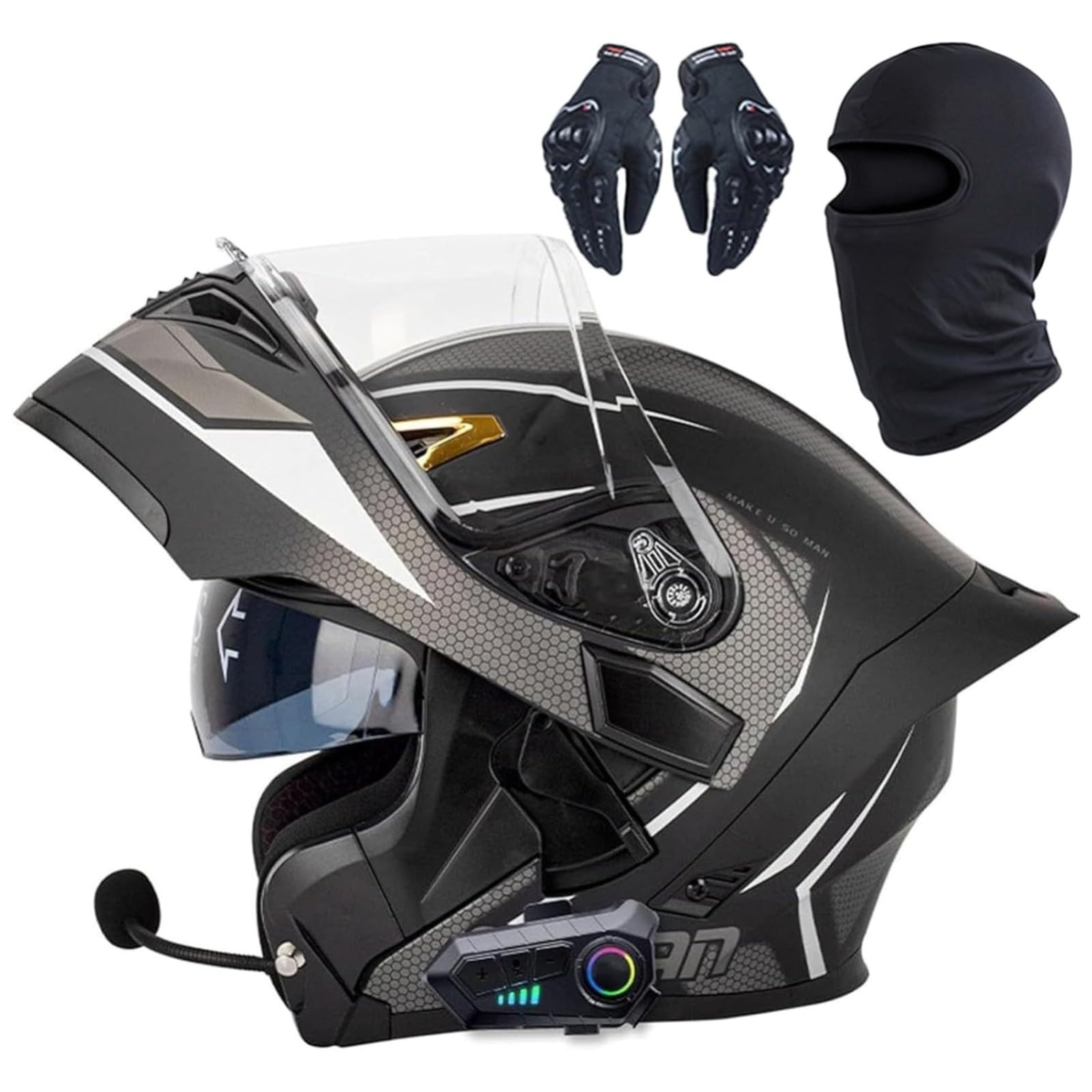 BYFHHHH Motorradhelm, DOT/ECE-Zertifizierter Bluetooth-Integralhelm Mit Klappfunktion, Modularer Integralhelm Mit Lautsprecher-Headset, Für Erwachsene Männer Frauen F,M=57~58CM von BYFHHHH