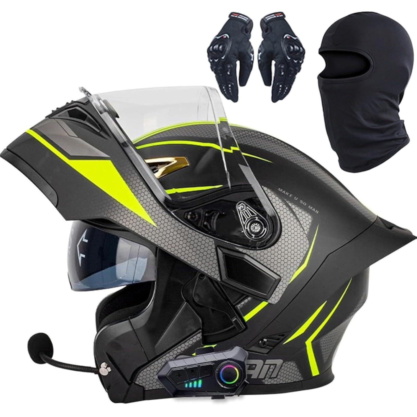 BYFHHHH Motorradhelm, DOT/ECE-Zertifizierter Bluetooth-Integralhelm Mit Klappfunktion, Modularer Integralhelm Mit Lautsprecher-Headset, Für Erwachsene Männer Frauen G,L=59~60CM von BYFHHHH