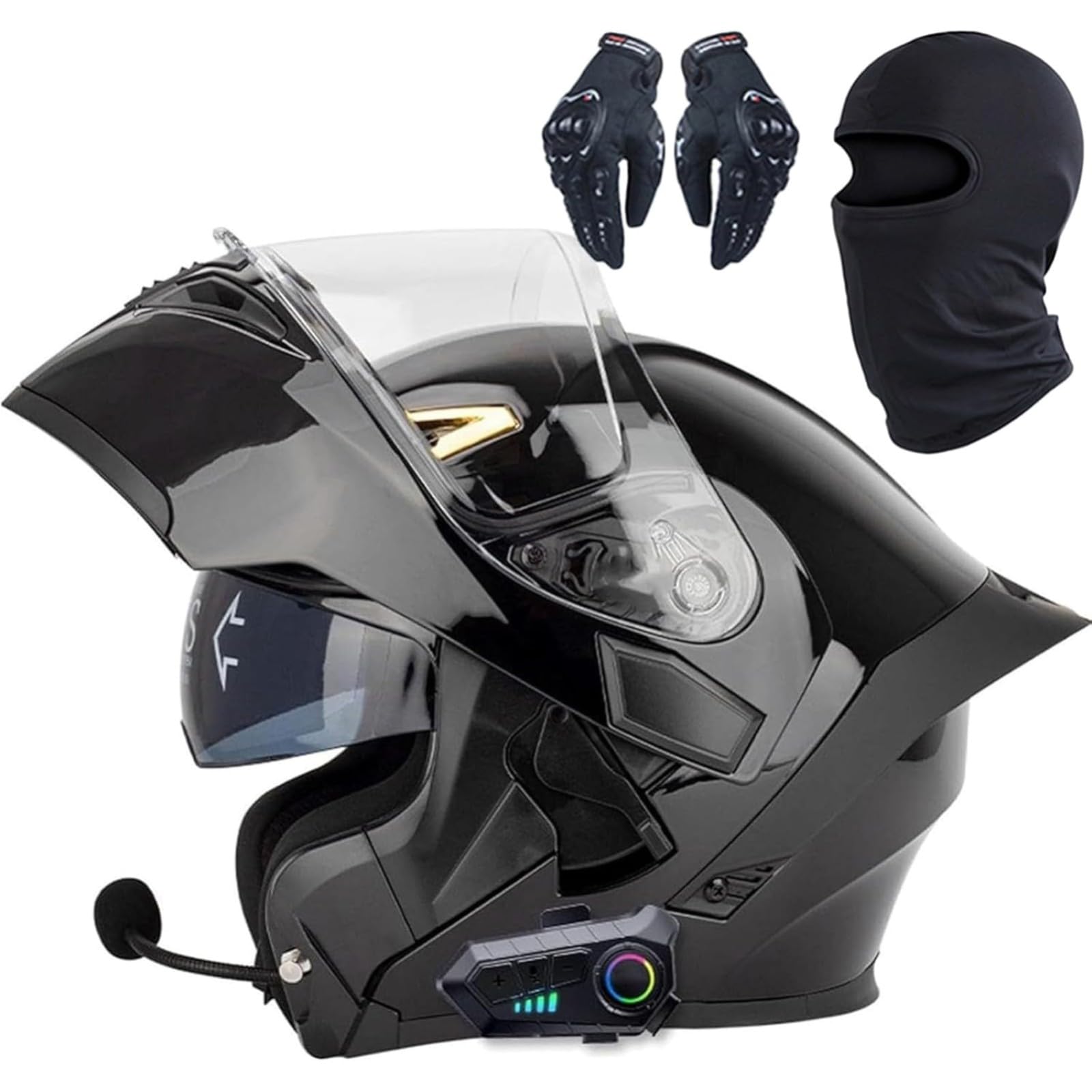 BYFHHHH Motorradhelm, DOT/ECE-Zertifizierter Bluetooth-Integralhelm Mit Klappfunktion, Modularer Integralhelm Mit Lautsprecher-Headset, Für Erwachsene Männer Frauen H,XXL=63~64CM von BYFHHHH