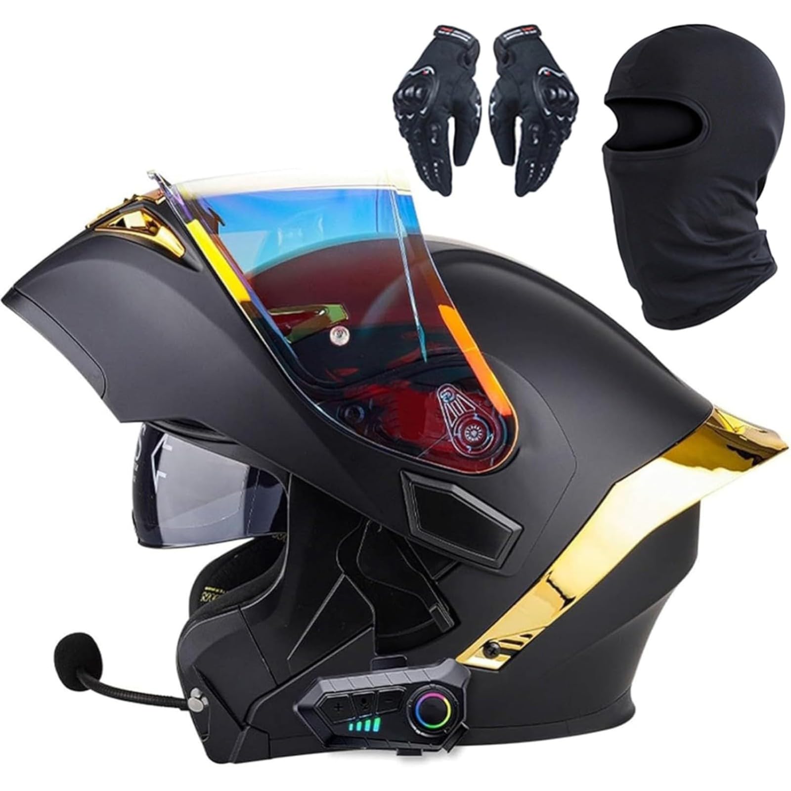 BYFHHHH Motorradhelm, DOT/ECE-Zertifizierter Bluetooth-Integralhelm Mit Klappfunktion, Modularer Integralhelm Mit Lautsprecher-Headset, Für Erwachsene Männer Frauen I,S=55~56CM von BYFHHHH