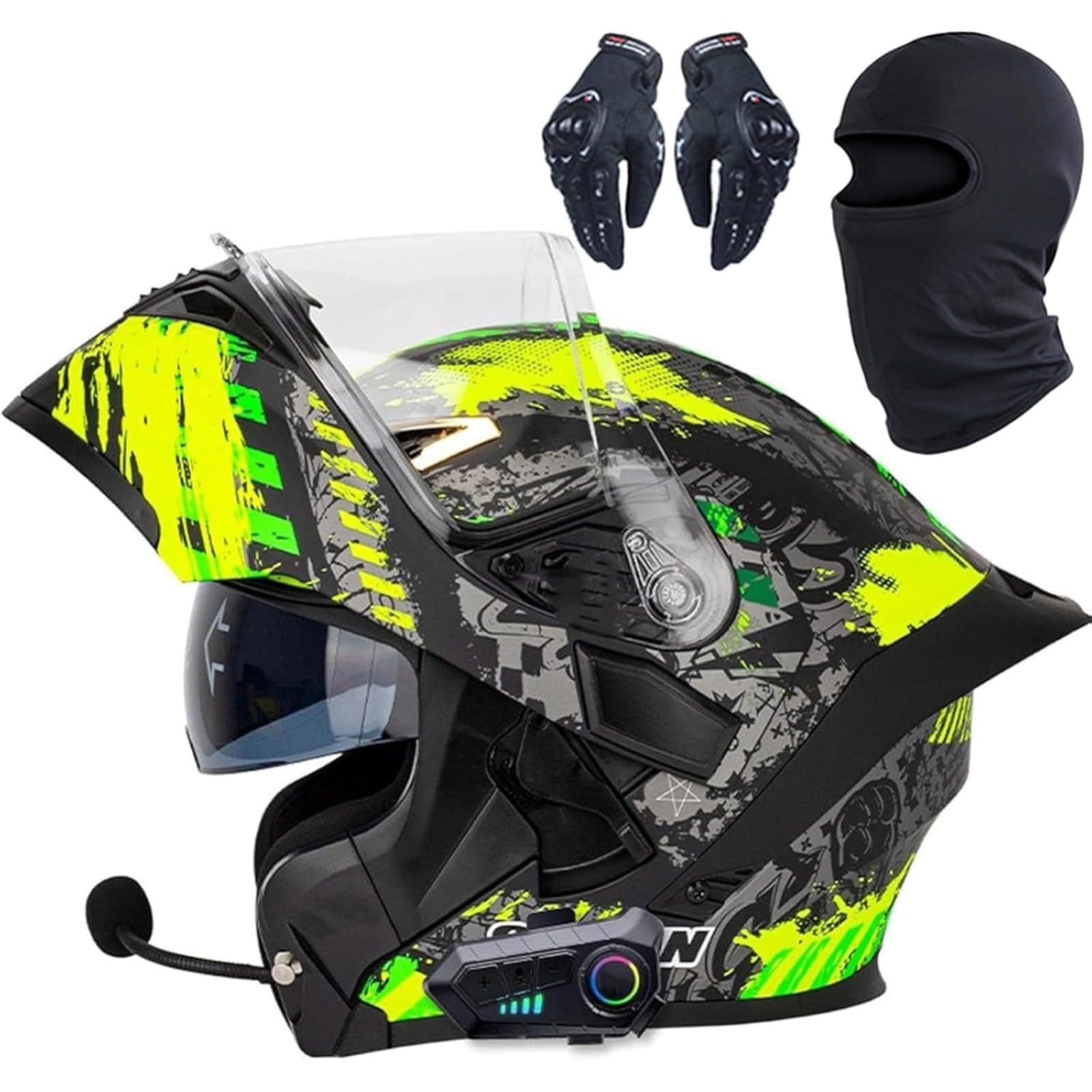 BYFHHHH Motorradhelm, DOT/ECE-Zertifizierter Bluetooth-Integralhelm Mit Klappfunktion, Modularer Integralhelm Mit Lautsprecher-Headset, Für Erwachsene Männer Frauen J,XL=61~62CM von BYFHHHH