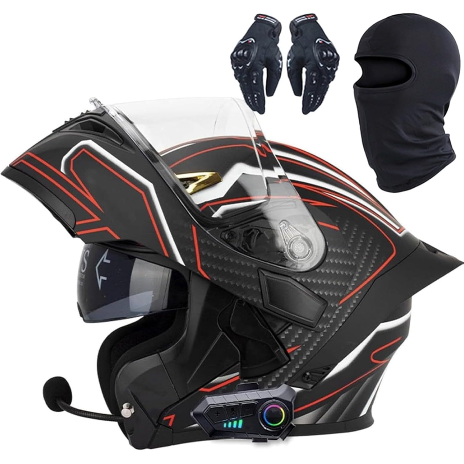 BYFHHHH Motorradhelm, DOT/ECE-Zertifizierter Bluetooth-Integralhelm Mit Klappfunktion, Modularer Integralhelm Mit Lautsprecher-Headset, Für Erwachsene Männer Frauen K,XXL=63~64CM von BYFHHHH