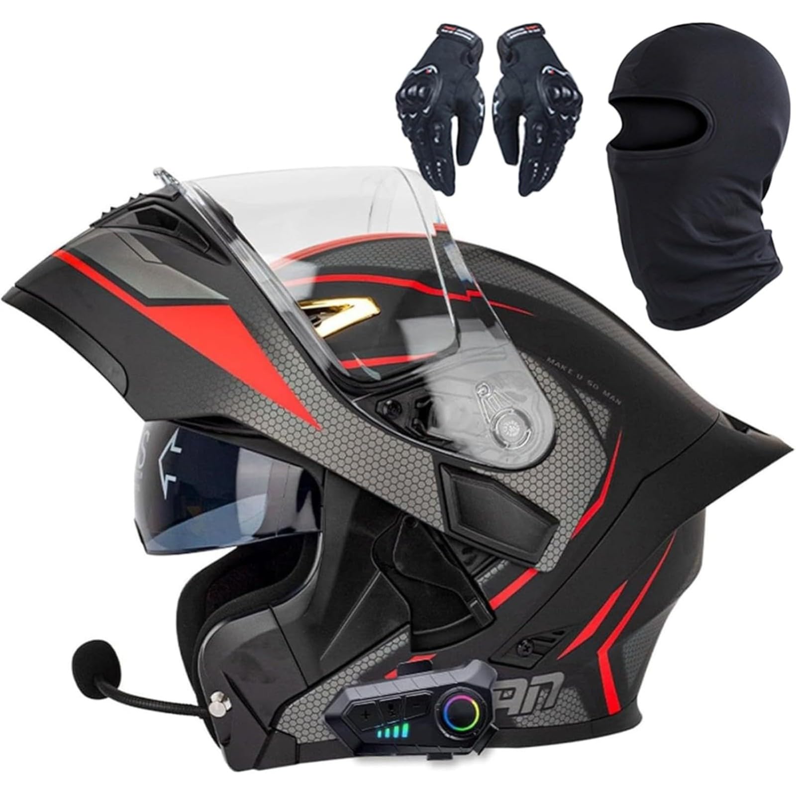 BYFHHHH Motorradhelm, DOT/ECE-Zertifizierter Bluetooth-Integralhelm Mit Klappfunktion, Modularer Integralhelm Mit Lautsprecher-Headset, Für Erwachsene Männer Frauen L,S=55~56CM von BYFHHHH