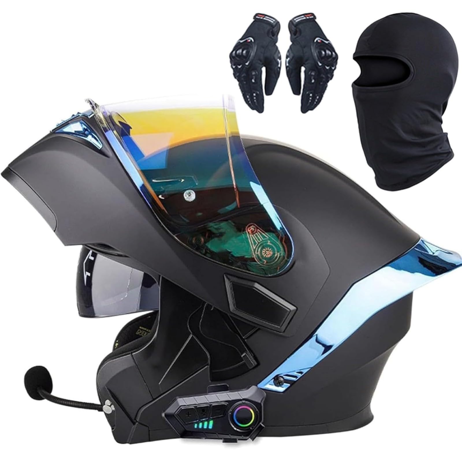 BYFHHHH Motorradhelm, DOT/ECE-Zertifizierter Bluetooth-Integralhelm Mit Klappfunktion, Modularer Integralhelm Mit Lautsprecher-Headset, Für Erwachsene Männer Frauen M,L=59~60CM von BYFHHHH