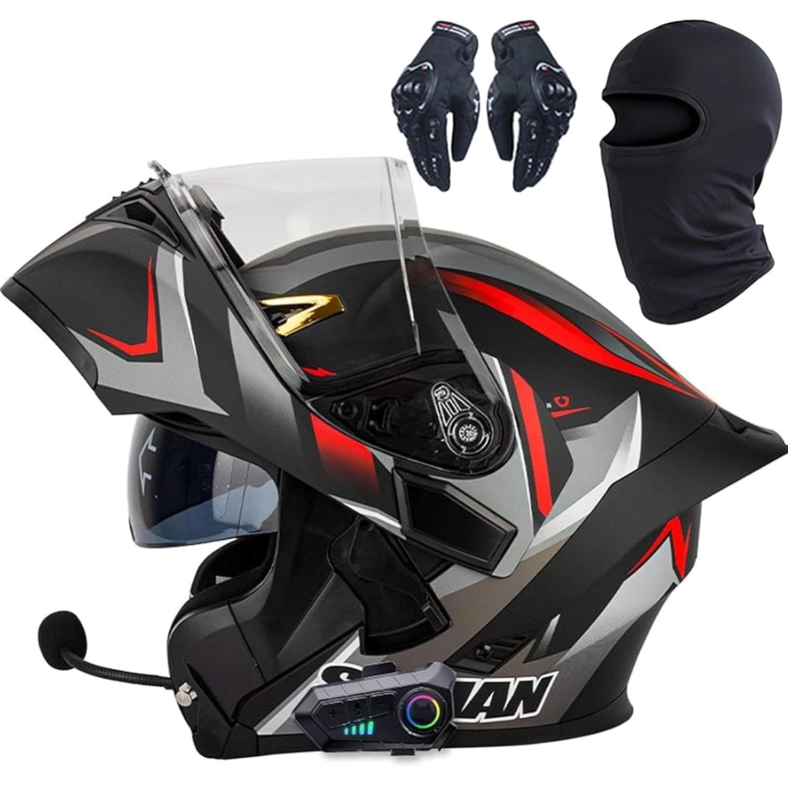 BYFHHHH Motorradhelm, DOT/ECE-Zertifizierter Bluetooth-Integralhelm Mit Klappfunktion, Modularer Integralhelm Mit Lautsprecher-Headset, Für Erwachsene Männer Frauen N,M=57~58CM von BYFHHHH