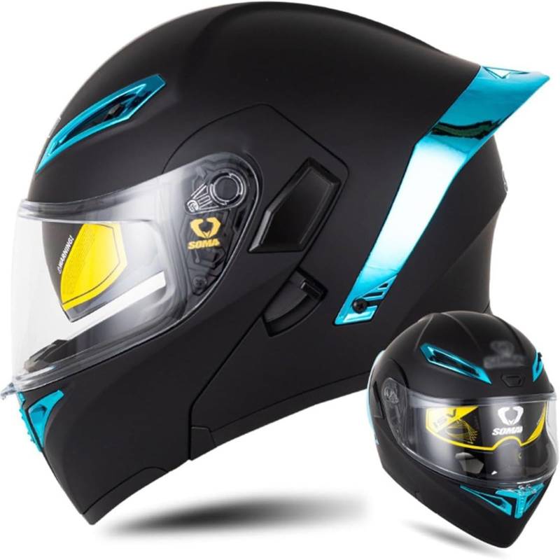 BYFHHHH Motorradhelm, DOT/ECE-Zertifizierter Integrierter Klapphelm, Flip-Integralhelm Für Männer Und Frauen, Mit Doppelvisier, Integralhelm, Motocross-Helm I,XL=61~62CM von BYFHHHH