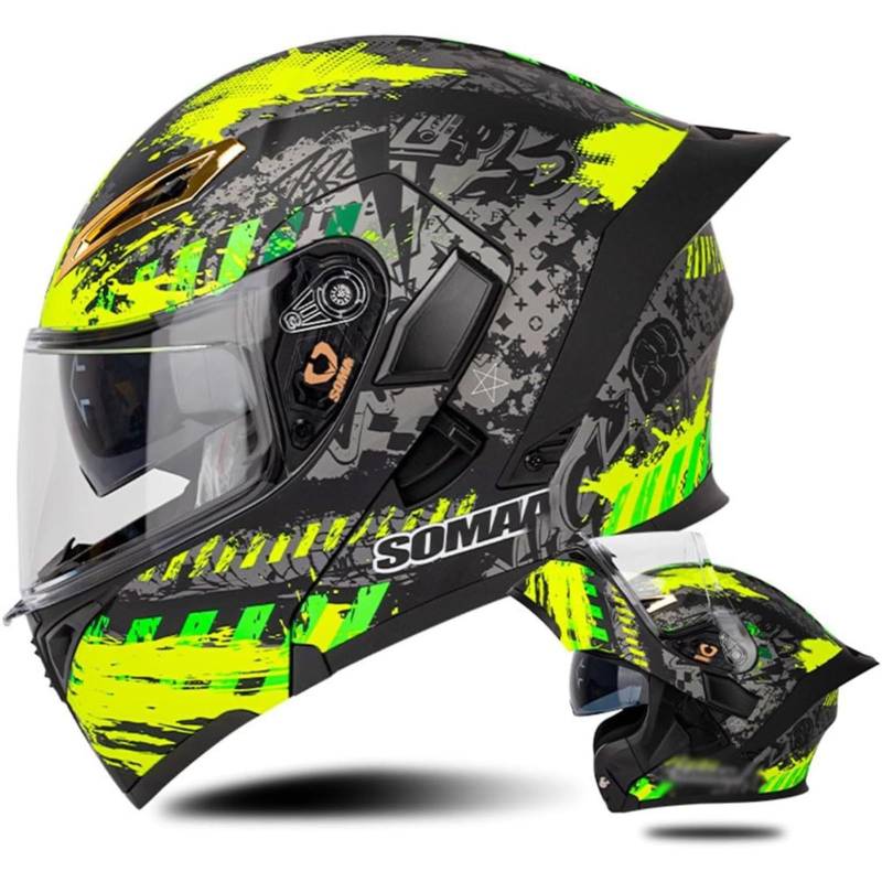 BYFHHHH Motorradhelm, DOT/ECE-Zertifizierter Integrierter Klapphelm, Flip-Integralhelm Für Männer Und Frauen, Mit Doppelvisier, Integralhelm, Motocross-Helm J,L=59~60cm von BYFHHHH