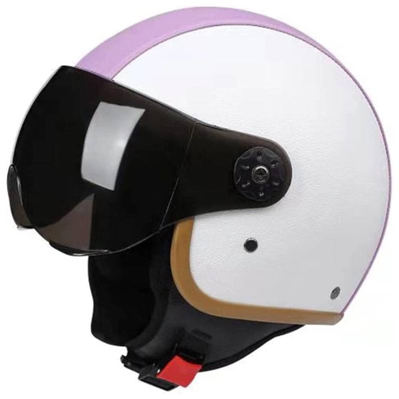 BYFHHHH Motorradhelm, ECE/DOT-Zertifizierter Offener 3/4-Motorrad-Halbhelm Für Erwachsene Für Männer Und Frauen, Retro-Motorradhelm Mit Sonnenblende F,M=55~57CM von BYFHHHH