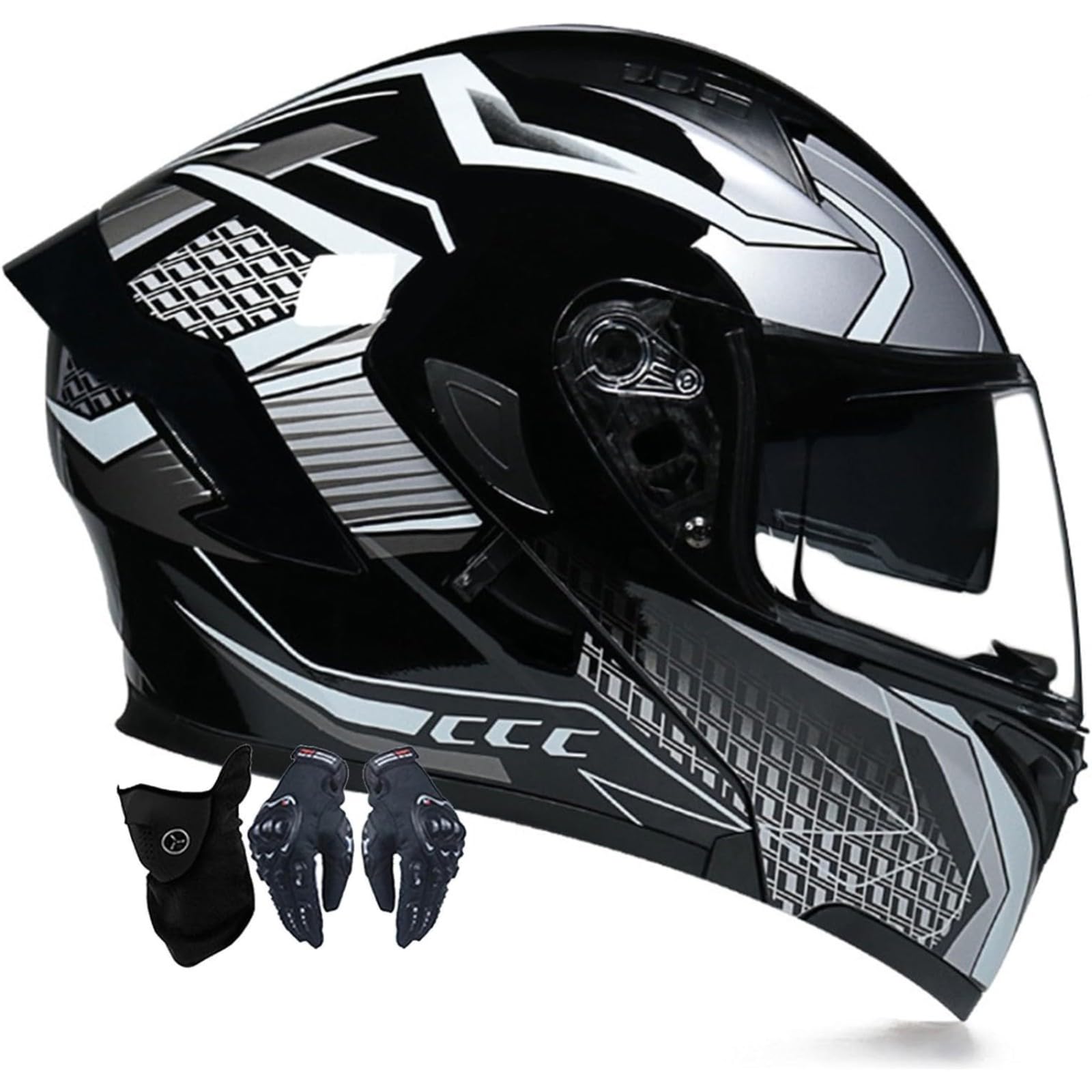 BYFHHHH Motorradhelm, ECE-Geprüfter Motorrad-Klapphelm Für Männer Und Frauen, Integralhelm Für Motorradrennen, Moped-Straßenrennen-Motocross-Helm A,L=59~60CM von BYFHHHH