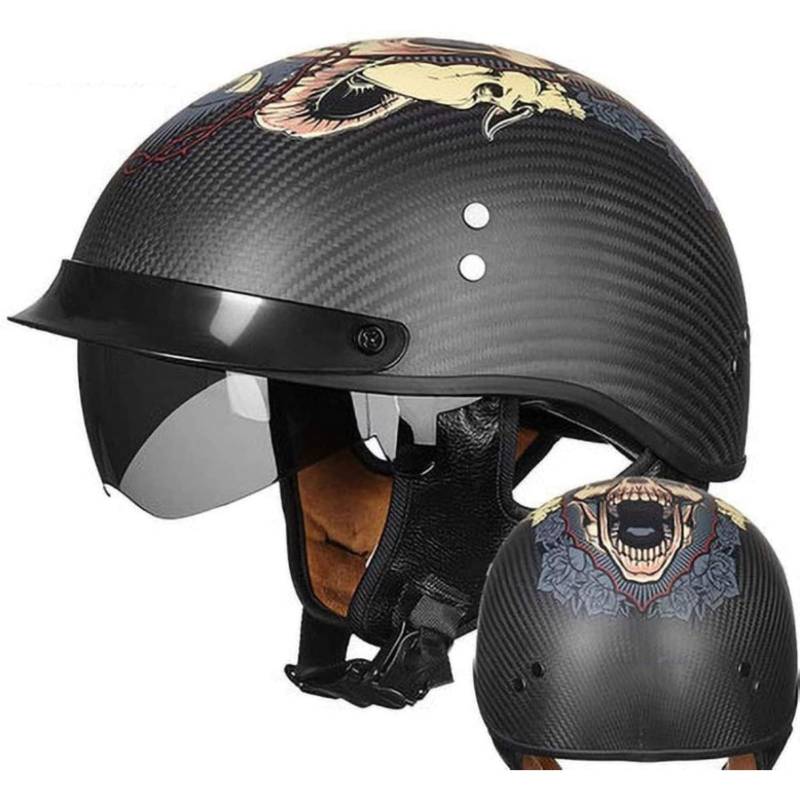 BYFHHHH Motorradhelm, ECE-Zertifizierter Retro-Motorradhelm Aus Carbonfaser, Halbhelm, Cruiser-Scooter-Jethelm, Offener Helm, Unisex B,M=57~58CM von BYFHHHH