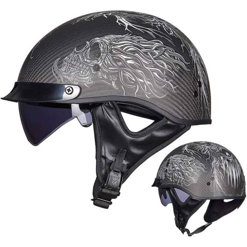 BYFHHHH Motorradhelm, ECE-Zertifizierter Retro-Motorradhelm Aus Carbonfaser, Halbhelm, Cruiser-Scooter-Jethelm, Offener Helm, Unisex E,M=57~58CM von BYFHHHH