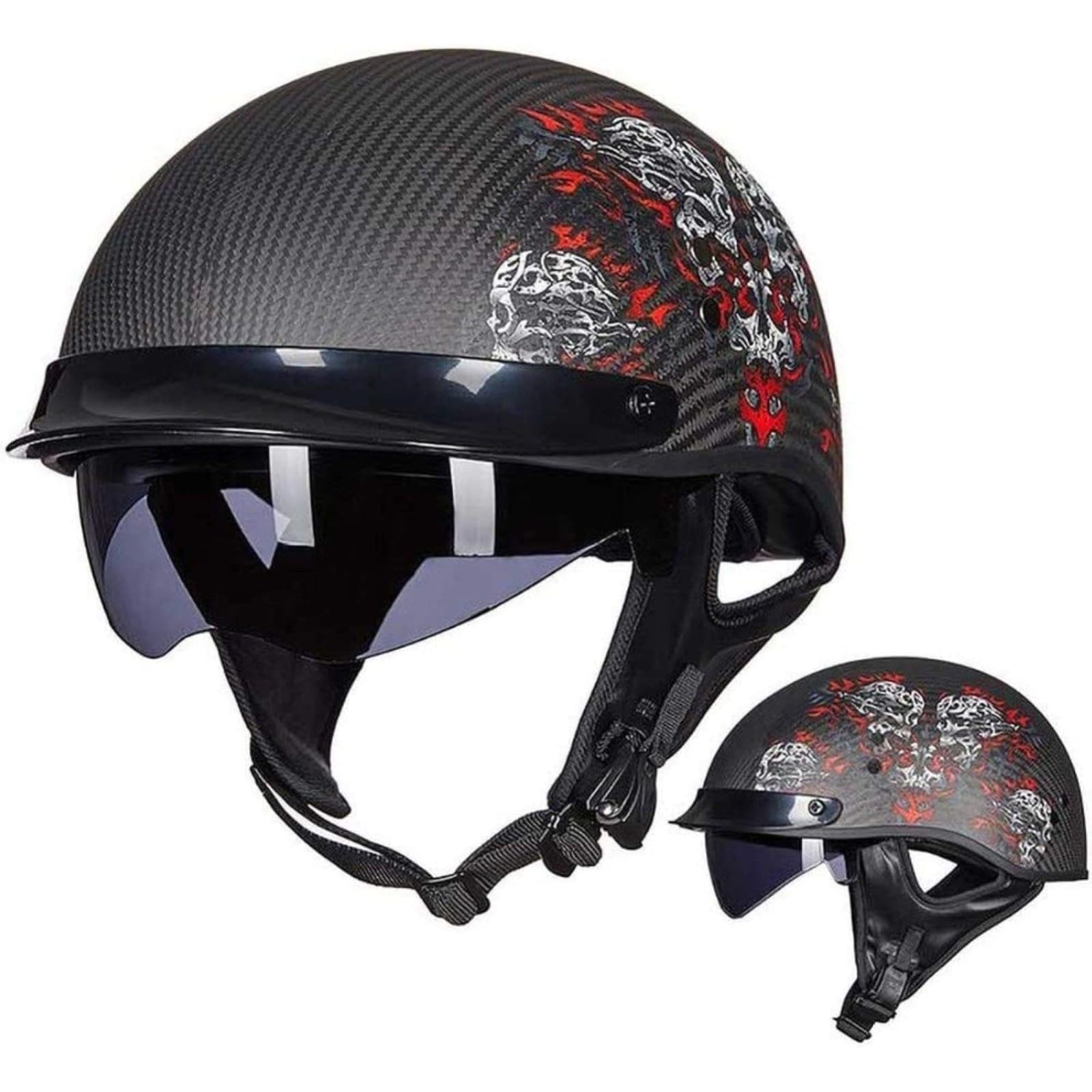 BYFHHHH Motorradhelm, ECE-Zertifizierter Retro-Motorradhelm Aus Carbonfaser, Halbhelm, Cruiser-Scooter-Jethelm, Offener Helm, Unisex F,M=57~58CM von BYFHHHH