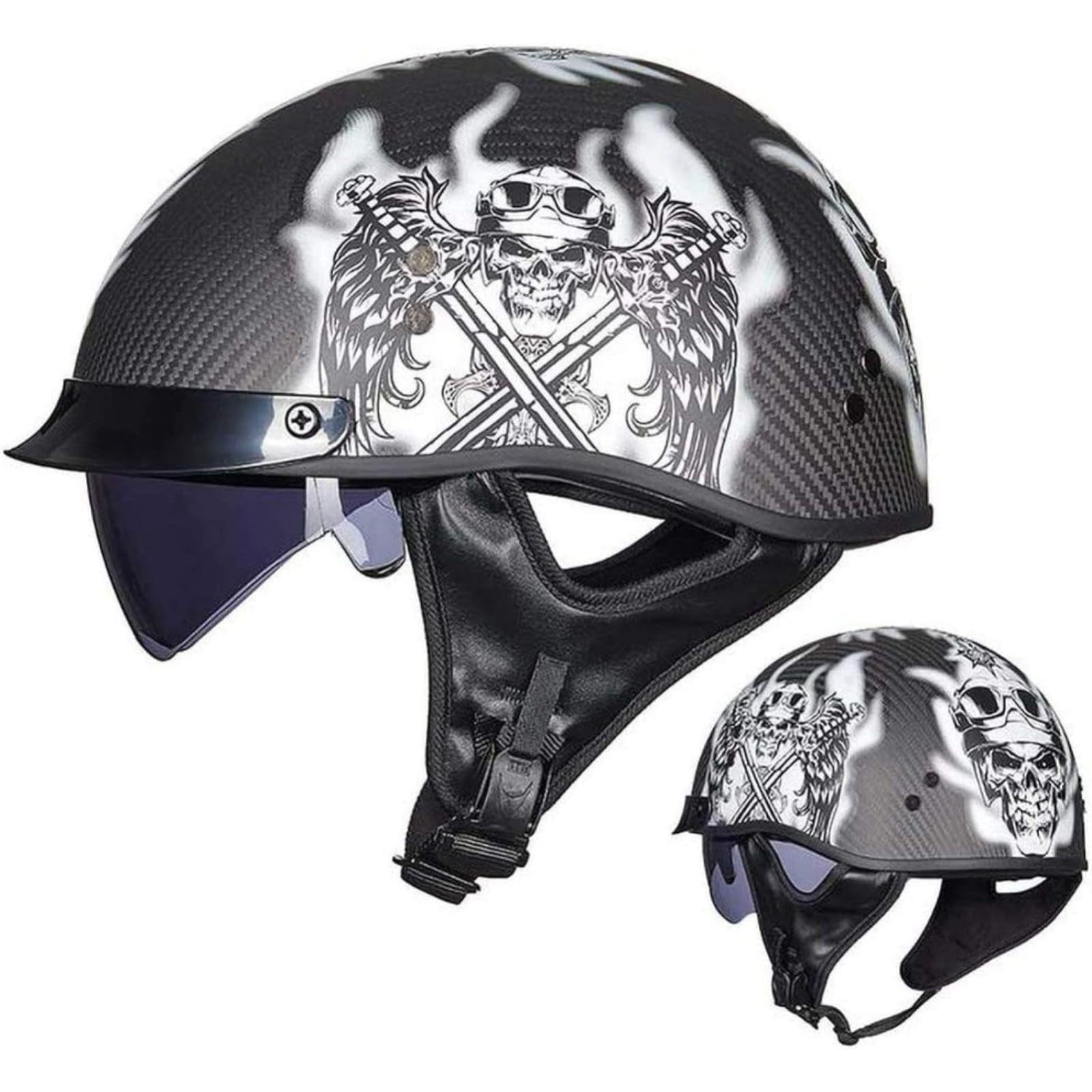 BYFHHHH Motorradhelm, ECE-Zertifizierter Retro-Motorradhelm Aus Carbonfaser, Halbhelm, Cruiser-Scooter-Jethelm, Offener Helm, Unisex H,L=59~60CM von BYFHHHH