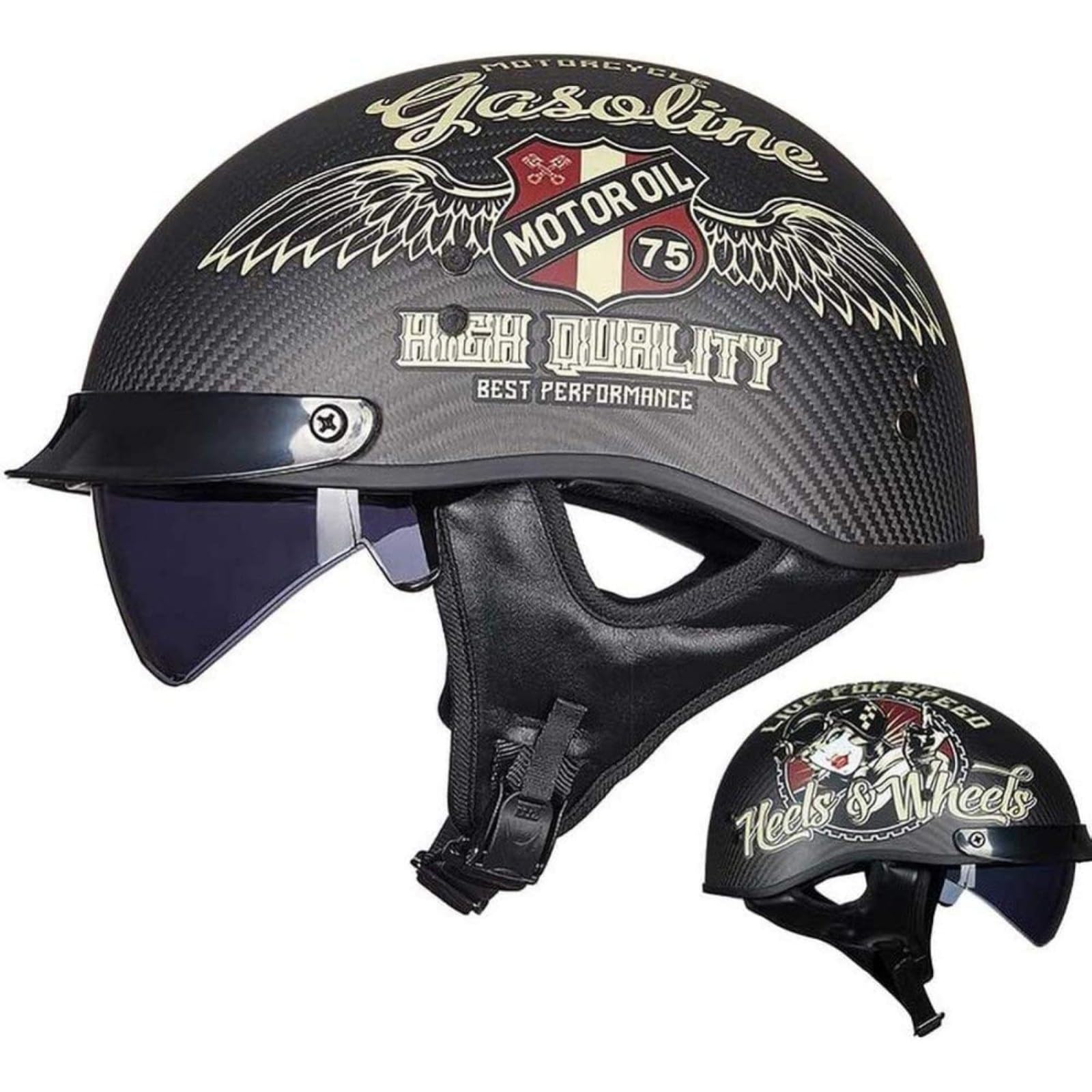 BYFHHHH Motorradhelm, ECE-Zertifizierter Retro-Motorradhelm Aus Carbonfaser, Halbhelm, Cruiser-Scooter-Jethelm, Offener Helm, Unisex I,M=57~58CM von BYFHHHH