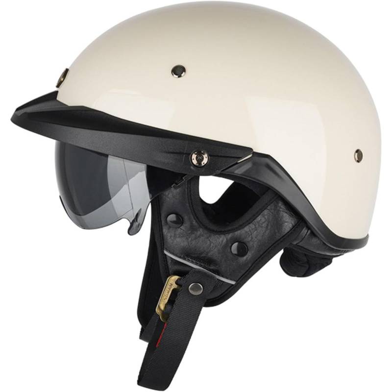 BYFHHHH Motorradhelm Halbschalenhelm, ECE-Geprüfter Retro Motorrad Halbhelm Vintage Motorrad Jethelm Mit Visier Halbschalenhelm Für Cruiser Scooter Chopper A,L=59~60CM von BYFHHHH