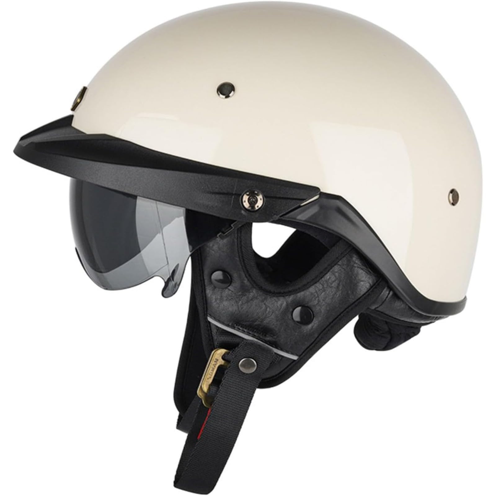 BYFHHHH Motorradhelm Halbschalenhelm, ECE-Geprüfter Retro Motorrad Halbhelm Vintage Motorrad Jethelm Mit Visier Halbschalenhelm Für Cruiser Scooter Chopper A,M=57~58CM von BYFHHHH