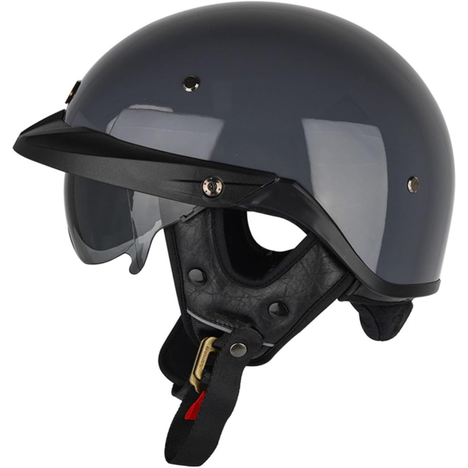 BYFHHHH Motorradhelm Halbschalenhelm, ECE-Geprüfter Retro Motorrad Halbhelm Vintage Motorrad Jethelm Mit Visier Halbschalenhelm Für Cruiser Scooter Chopper E,L=59~60CM von BYFHHHH