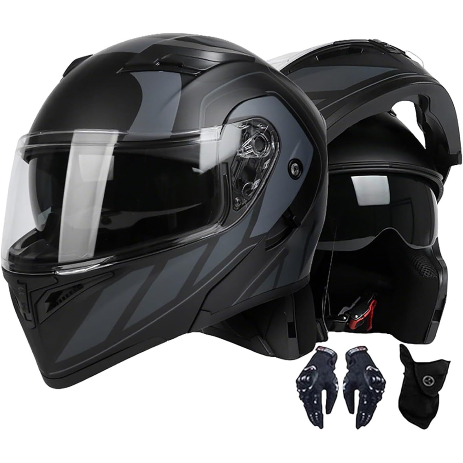 BYFHHHH Motorradhelm Klapphelm, ECE/DOT-Geprüfter Integralhelm Mit Doppelvisier, Herausnehmbares Innenfutter, Motorrad-Modulhelme Für Erwachsene, Männer Und Frauen C,XL=61~62CM von BYFHHHH