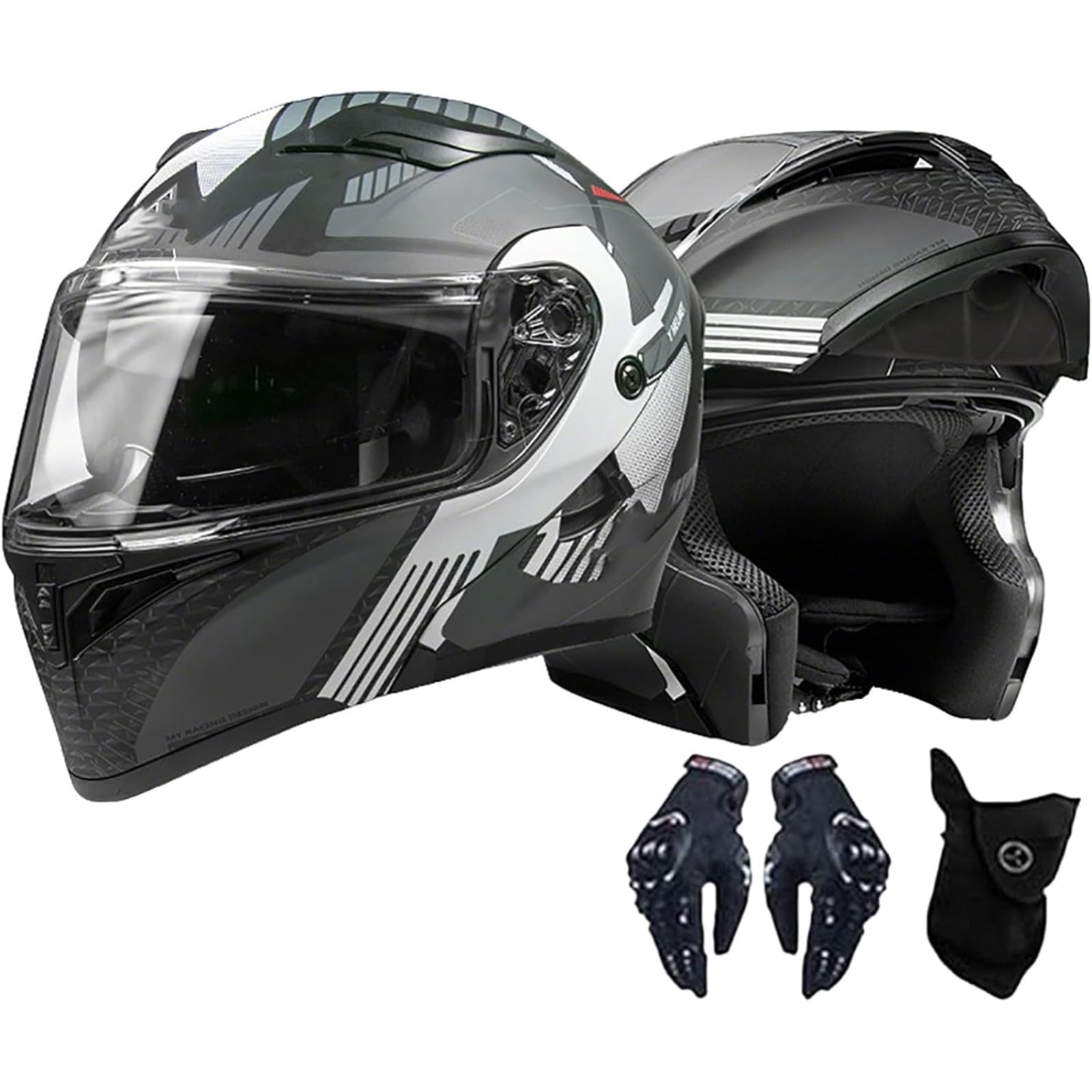 BYFHHHH Motorradhelm Klapphelm, ECE/DOT-Geprüfter Integralhelm Mit Doppelvisier, Herausnehmbares Innenfutter, Motorrad-Modulhelme Für Erwachsene, Männer Und Frauen D,XL=61~62CM von BYFHHHH