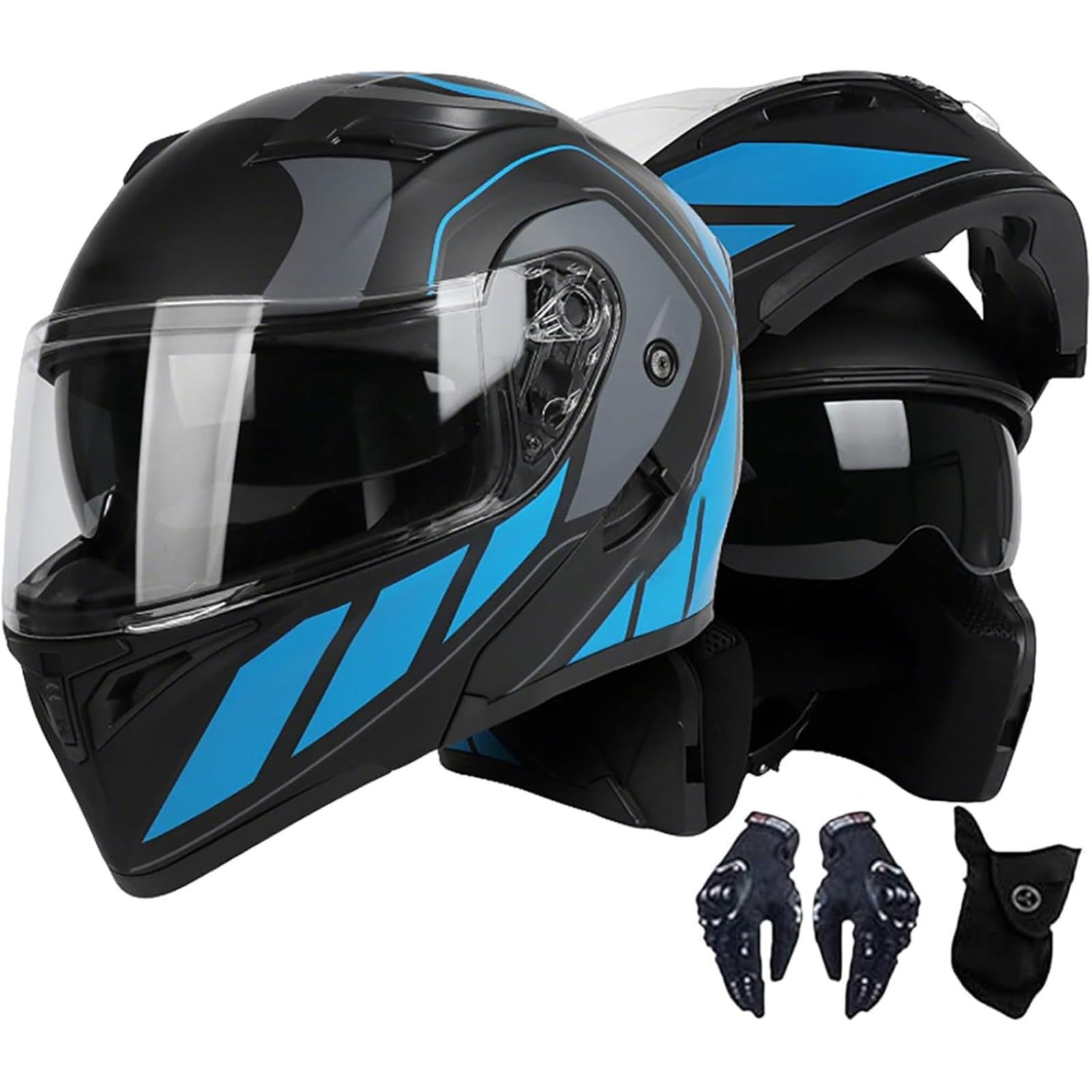 BYFHHHH Motorradhelm Klapphelm, ECE/DOT-Geprüfter Integralhelm Mit Doppelvisier, Herausnehmbares Innenfutter, Motorrad-Modulhelme Für Erwachsene, Männer Und Frauen F,XL=61~62CM von BYFHHHH