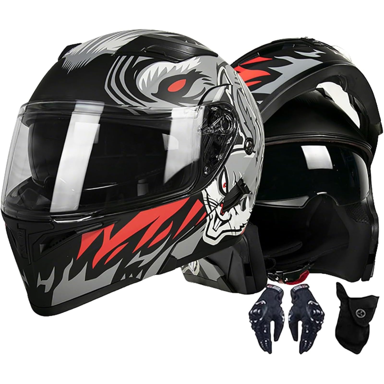 BYFHHHH Motorradhelm Klapphelm, ECE/DOT-Geprüfter Integralhelm Mit Doppelvisier, Herausnehmbares Innenfutter, Motorrad-Modulhelme Für Erwachsene, Männer Und Frauen G,XXL=63~64CM von BYFHHHH