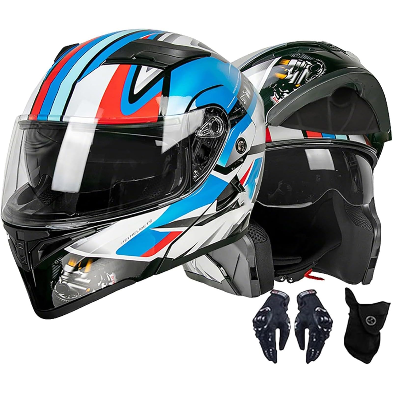 BYFHHHH Motorradhelm Klapphelm, ECE/DOT-Geprüfter Integralhelm Mit Doppelvisier, Herausnehmbares Innenfutter, Motorrad-Modulhelme Für Erwachsene, Männer Und Frauen I,M=57~58CM von BYFHHHH