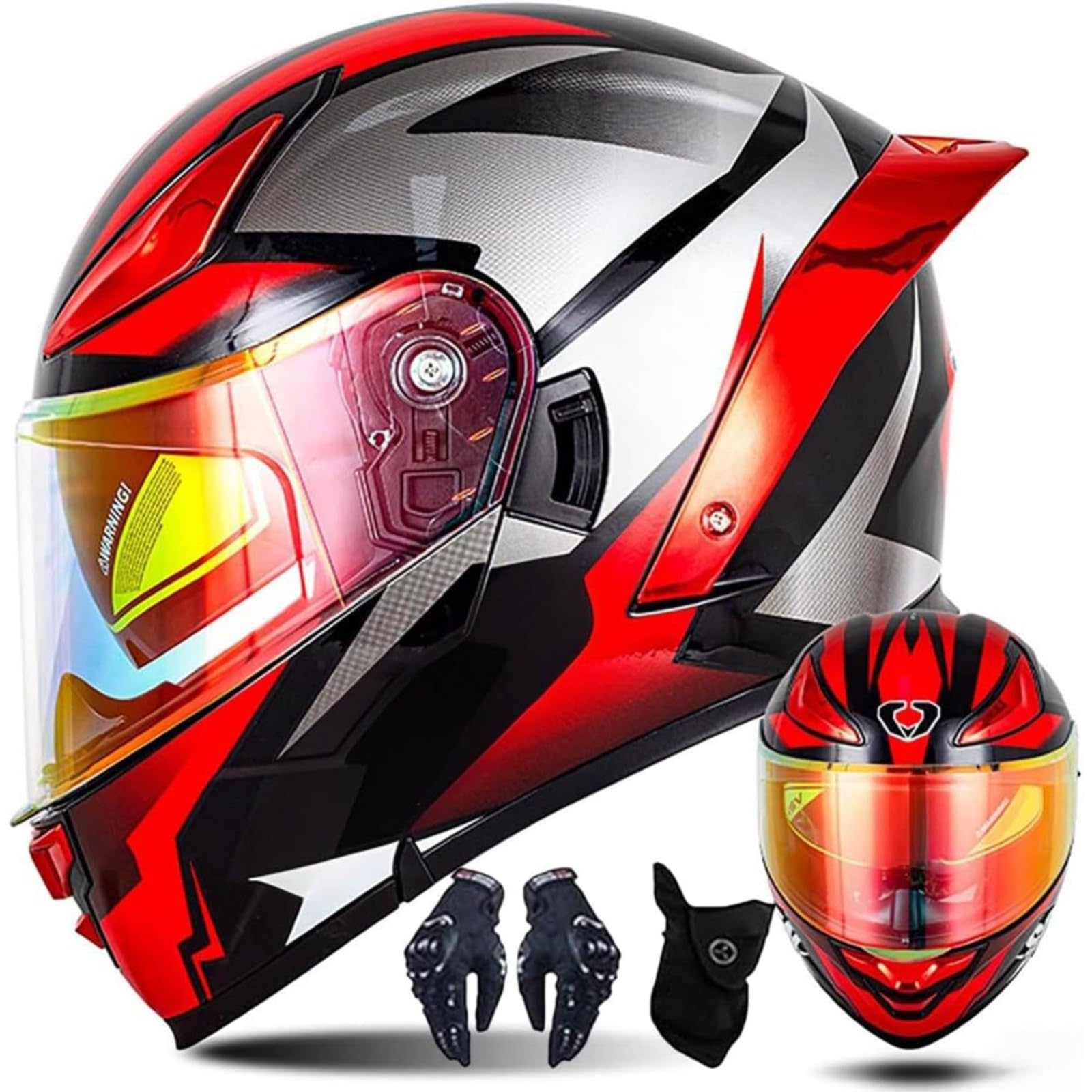 BYFHHHH Motorradhelm Klapphelm, ECE-Geprüfter Modularer Helm Für Männer Und Frauen Mit Doppelter Sonnenblende, Integralhelm, Mehreren Belüftungslöchern G,S=55~56CM von BYFHHHH