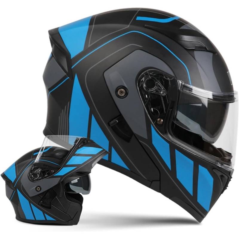 BYFHHHH Motorradhelm Klapphelm, ECE-Zertifizierter Modularer Motorradhelm Integralhelme, Lokomotiv-Crash-Mopedhelm Integralhelm B,XL=61~62CM von BYFHHHH