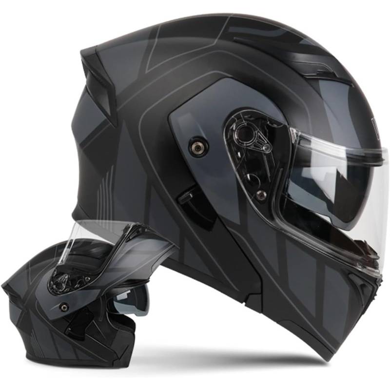 BYFHHHH Motorradhelm Klapphelm, ECE-Zertifizierter Modularer Motorradhelm Integralhelme, Lokomotiv-Crash-Mopedhelm Integralhelm F,L=59~60CM von BYFHHHH