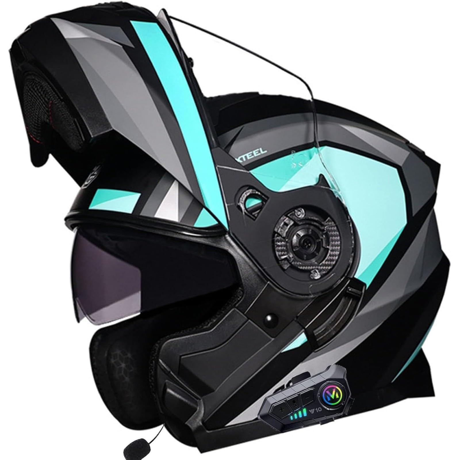 BYFHHHH Motorradhelm Klapphelm Mit Bluetooth, ECE-Geprüfter Modularer Motorradhelm - Rollerhelm Mit Doppelvisier, Motorradhelm E,L=59~60CM von BYFHHHH