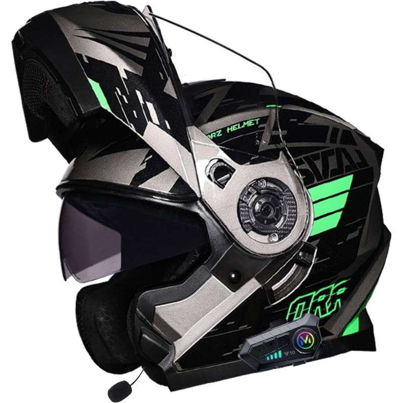 BYFHHHH Motorradhelm Klapphelm Mit Bluetooth, ECE-Geprüfter Modularer Motorradhelm - Rollerhelm Mit Doppelvisier, Motorradhelm F,M=57~58CM von BYFHHHH