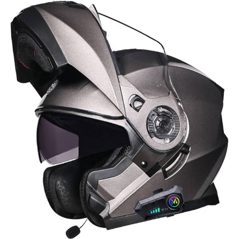 BYFHHHH Motorradhelm Klapphelm Mit Bluetooth, ECE-Geprüfter Modularer Motorradhelm - Rollerhelm Mit Doppelvisier, Motorradhelm G,L=59~60CM von BYFHHHH