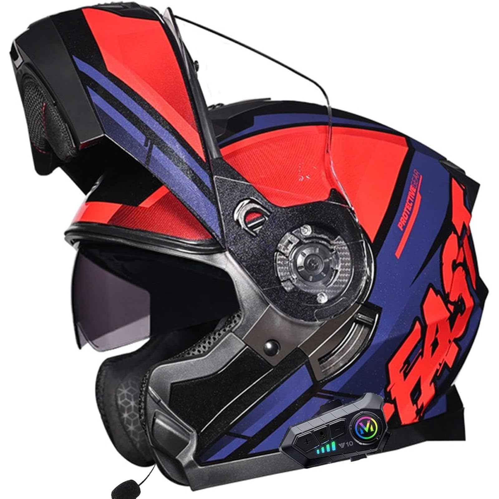 BYFHHHH Motorradhelm Klapphelm Mit Bluetooth, ECE-Geprüfter Modularer Motorradhelm - Rollerhelm Mit Doppelvisier, Motorradhelm M,XL=61~62CM von BYFHHHH