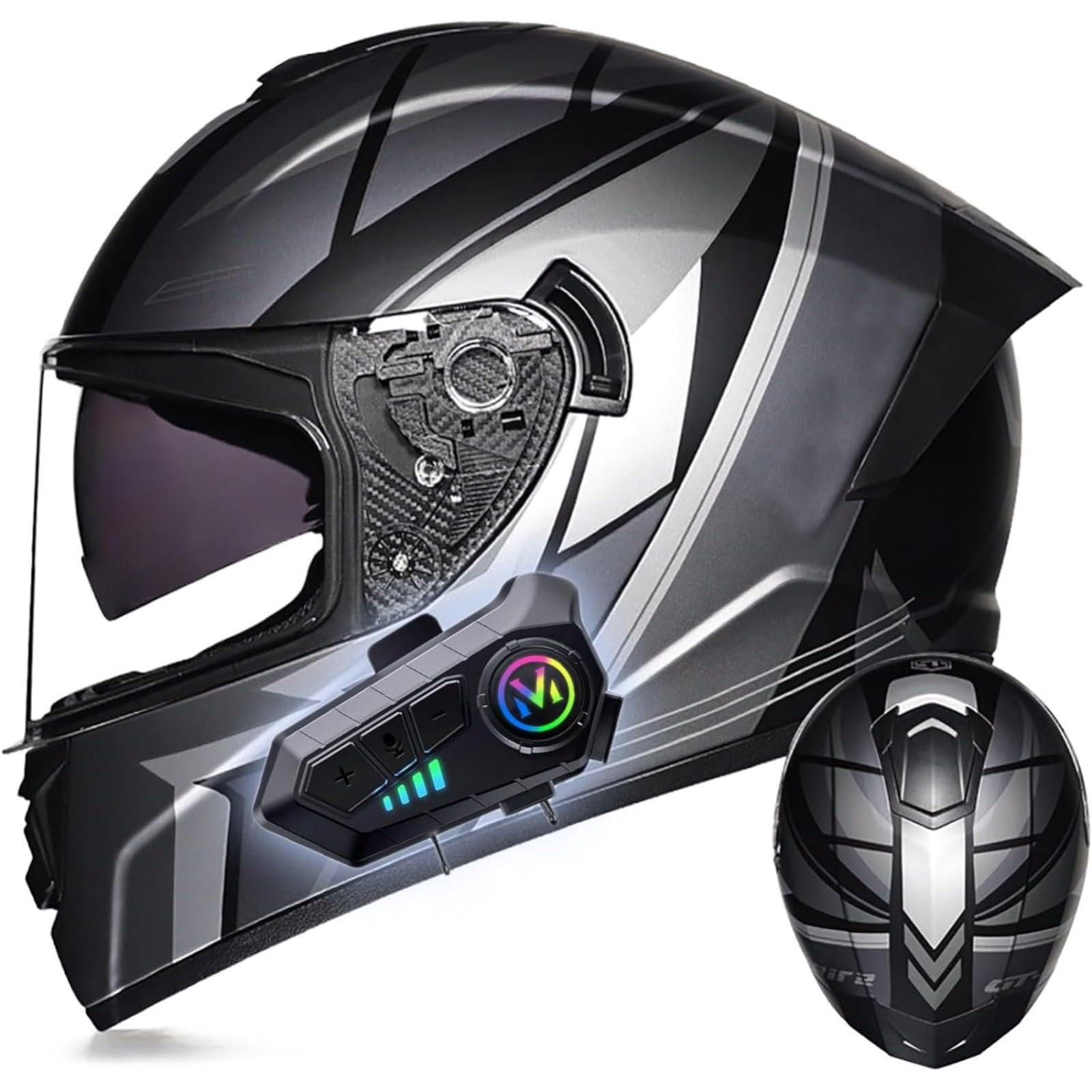 BYFHHHH Motorradhelm Mit Bluetooth, DOT/ECE-Geprüftes Modul, Hochklappbarer Integralhelm, Mit Lautsprecher Und Mikrofon, Für Erwachsene, Männer Und Frauen B,M=57~58CM von BYFHHHH