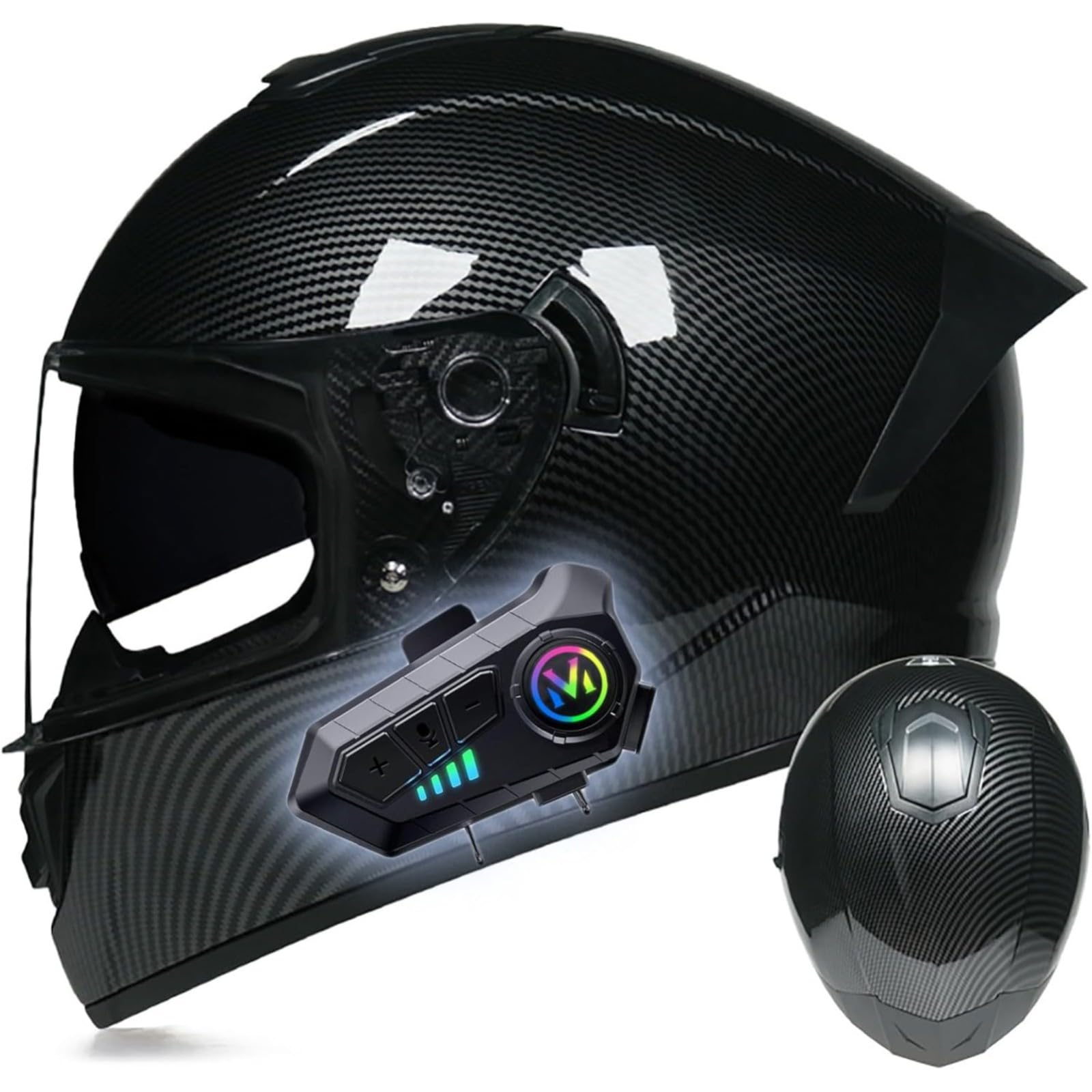 BYFHHHH Motorradhelm Mit Bluetooth, DOT/ECE-Geprüftes Modul, Hochklappbarer Integralhelm, Mit Lautsprecher Und Mikrofon, Für Erwachsene, Männer Und Frauen C,L=59~60CM von BYFHHHH