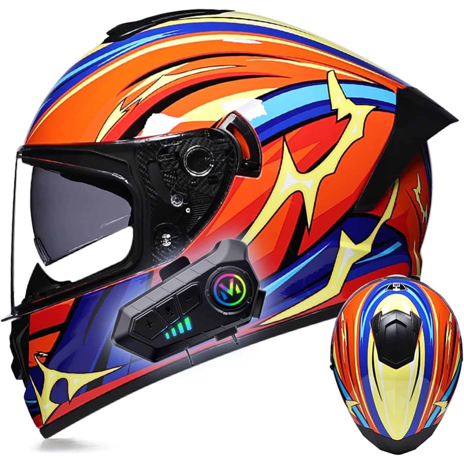 BYFHHHH Motorradhelm Mit Bluetooth, DOT/ECE-Geprüftes Modul, Hochklappbarer Integralhelm, Mit Lautsprecher Und Mikrofon, Für Erwachsene, Männer Und Frauen D,XL=61~62CM von BYFHHHH