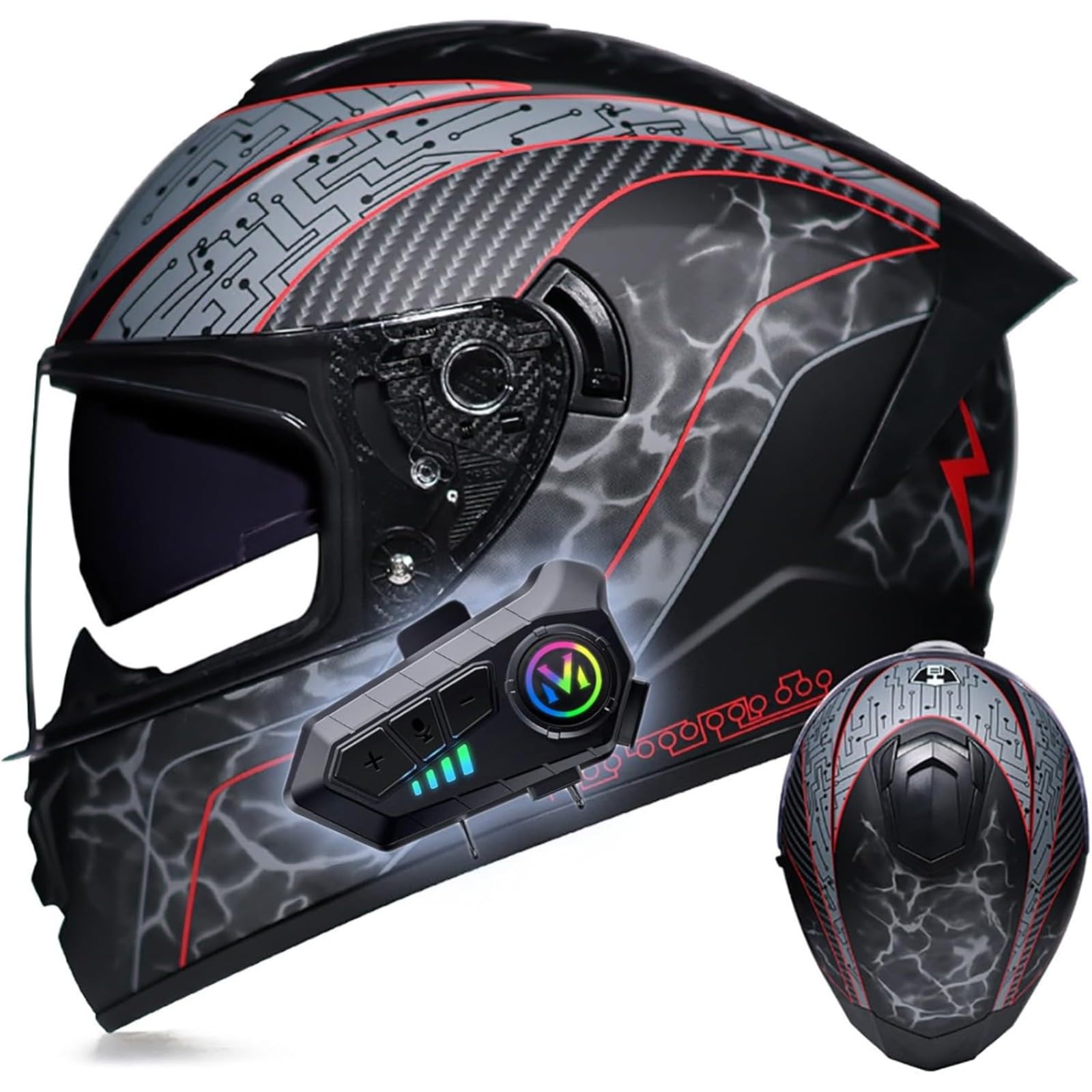 BYFHHHH Motorradhelm Mit Bluetooth, DOT/ECE-Geprüftes Modul, Hochklappbarer Integralhelm, Mit Lautsprecher Und Mikrofon, Für Erwachsene, Männer Und Frauen G,M=57~58CM von BYFHHHH