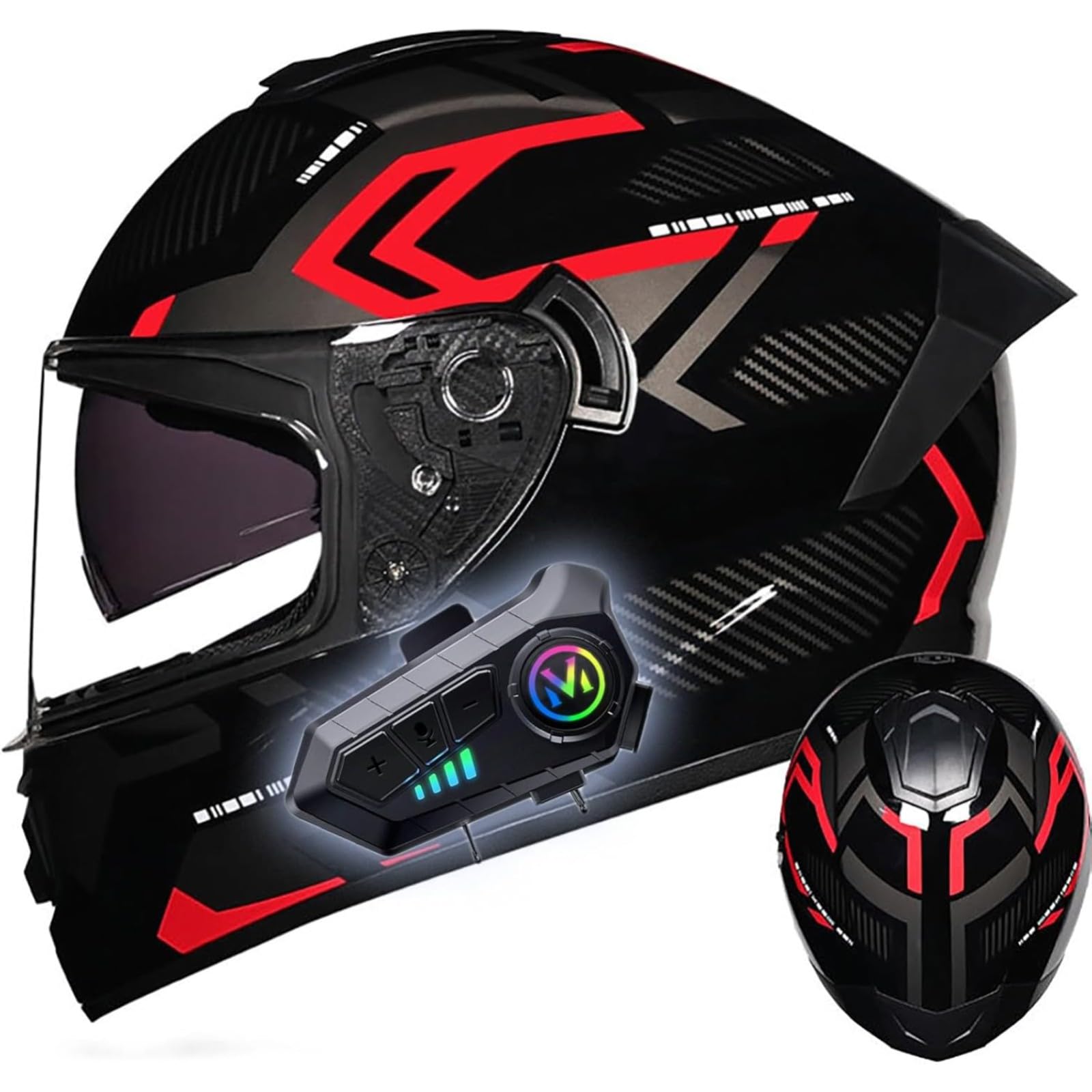 BYFHHHH Motorradhelm Mit Bluetooth, DOT/ECE-Geprüftes Modul, Hochklappbarer Integralhelm, Mit Lautsprecher Und Mikrofon, Für Erwachsene, Männer Und Frauen J,L=59~60CM von BYFHHHH