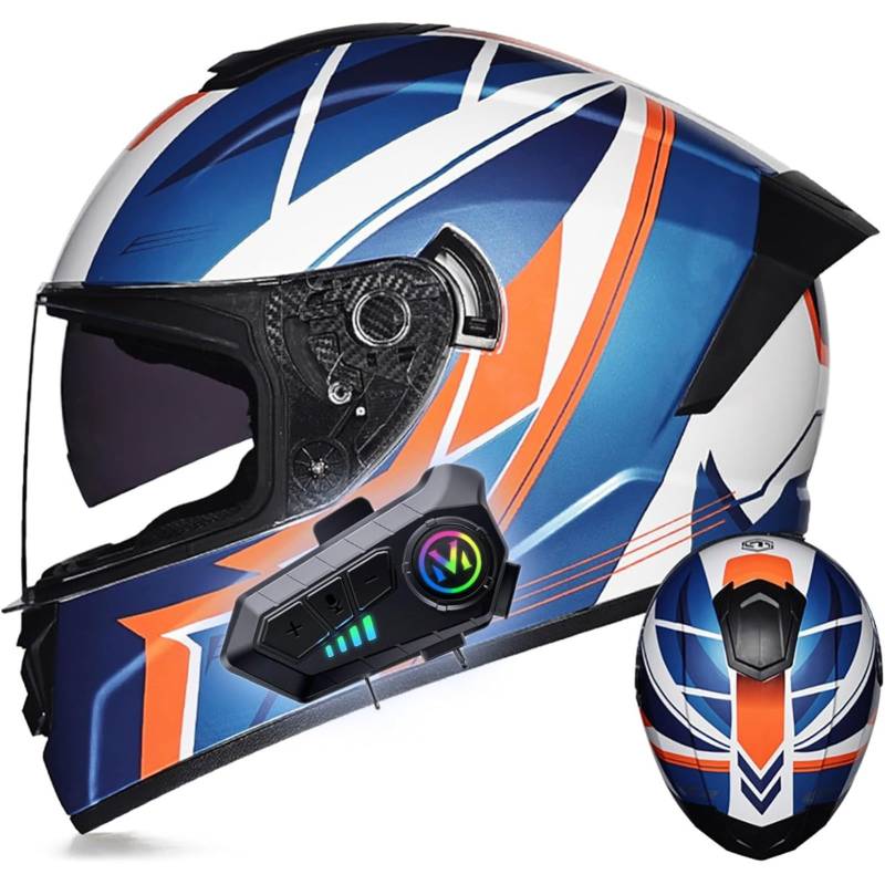 BYFHHHH Motorradhelm Mit Bluetooth, DOT/ECE-Geprüftes Modul, Hochklappbarer Integralhelm, Mit Lautsprecher Und Mikrofon, Für Erwachsene, Männer Und Frauen K,L=59~60CM von BYFHHHH