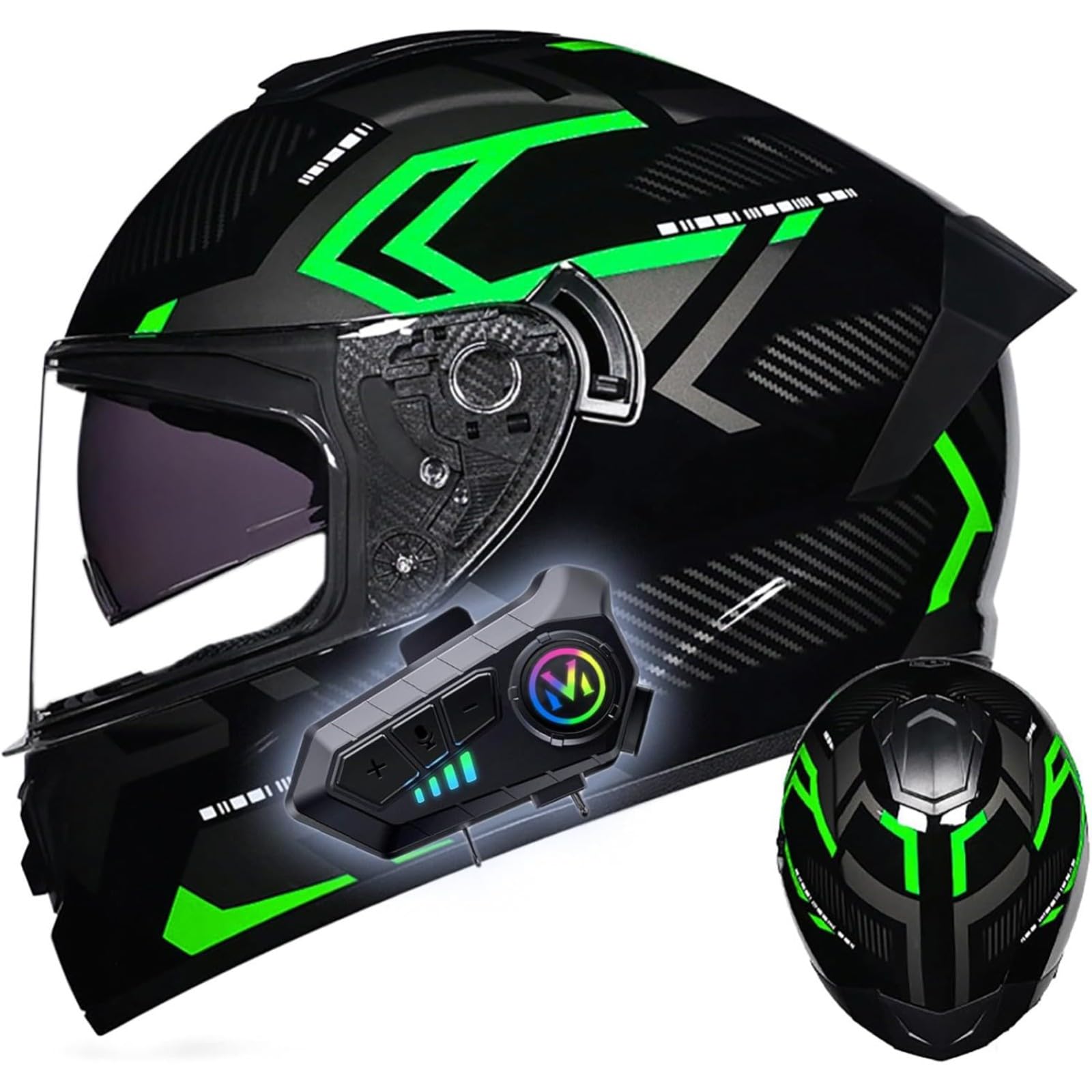 BYFHHHH Motorradhelm Mit Bluetooth, DOT/ECE-Geprüftes Modul, Hochklappbarer Integralhelm, Mit Lautsprecher Und Mikrofon, Für Erwachsene, Männer Und Frauen L,XL=61~62CM von BYFHHHH