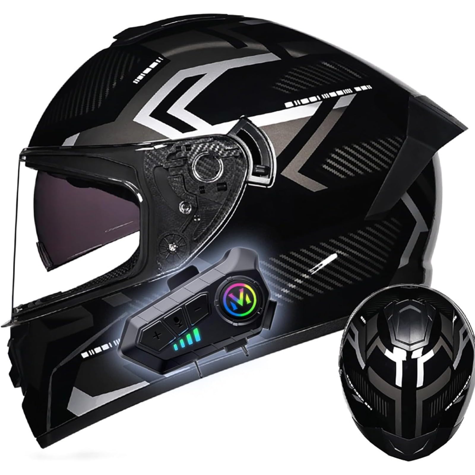 BYFHHHH Motorradhelm Mit Bluetooth, DOT/ECE-Geprüftes Modul, Hochklappbarer Integralhelm, Mit Lautsprecher Und Mikrofon, Für Erwachsene, Männer Und Frauen M,XL=61~62CM von BYFHHHH