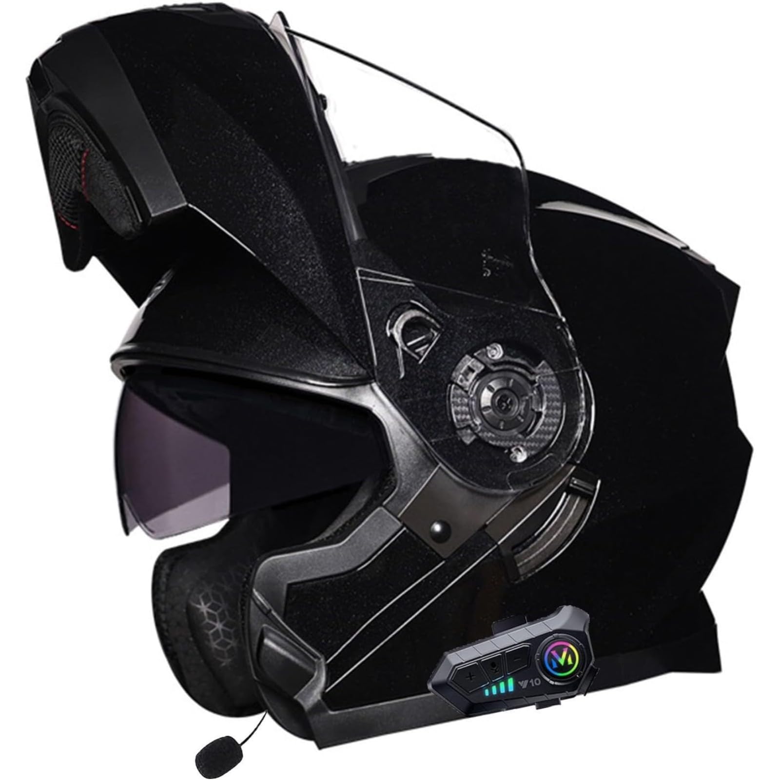 BYFHHHH Motorradhelm Mit Bluetooth, ECE-Zertifizierter Klapphelm, Doppelvisier, Modularer Helm Für Erwachsene, Frauen Und Männer, Integralhelm Mit Mikrofon Für Automatische Reaktion C,L=59~60CM von BYFHHHH