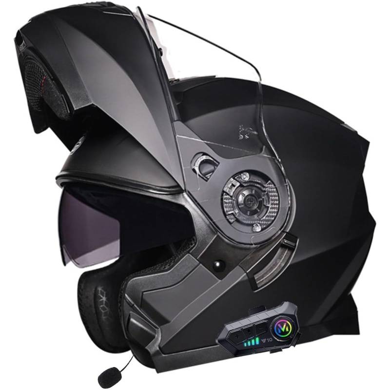 BYFHHHH Motorradhelm Mit Bluetooth, ECE-Zertifizierter Klapphelm, Doppelvisier, Modularer Helm Für Erwachsene, Frauen Und Männer, Integralhelm Mit Mikrofon Für Automatische Reaktion E,M=57~58CM von BYFHHHH