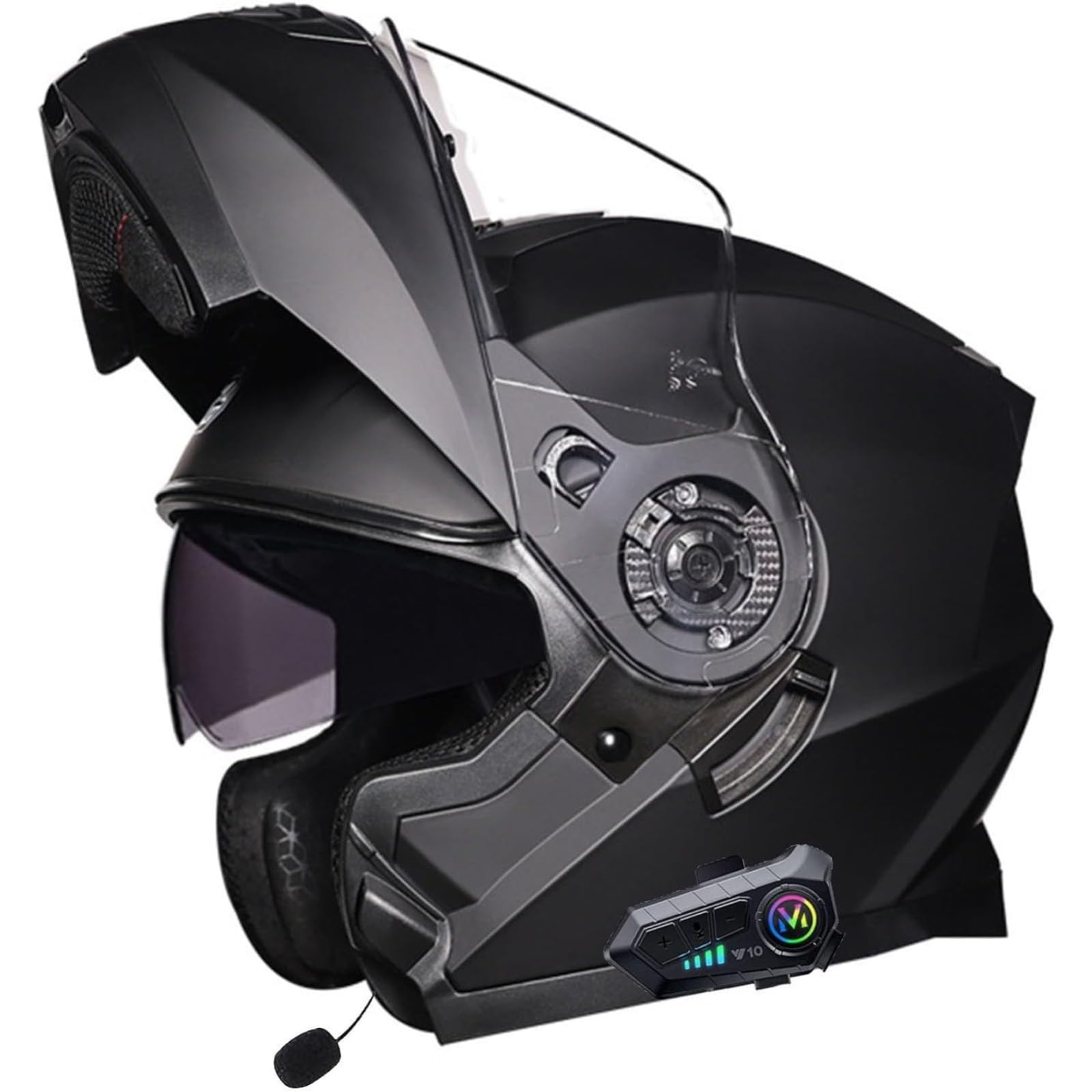 BYFHHHH Motorradhelm Mit Bluetooth, ECE-Zertifizierter Klapphelm, Doppelvisier, Modularer Helm Für Erwachsene, Frauen Und Männer, Integralhelm Mit Mikrofon Für Automatische Reaktion E,XL=61~62CM von BYFHHHH